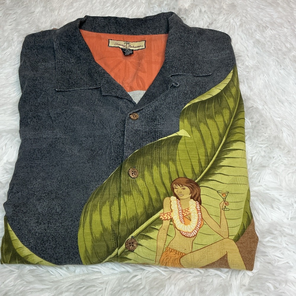 Vintage Tommy Bahama mens xl 100% silk button down Hawaiian short sleeve shirt